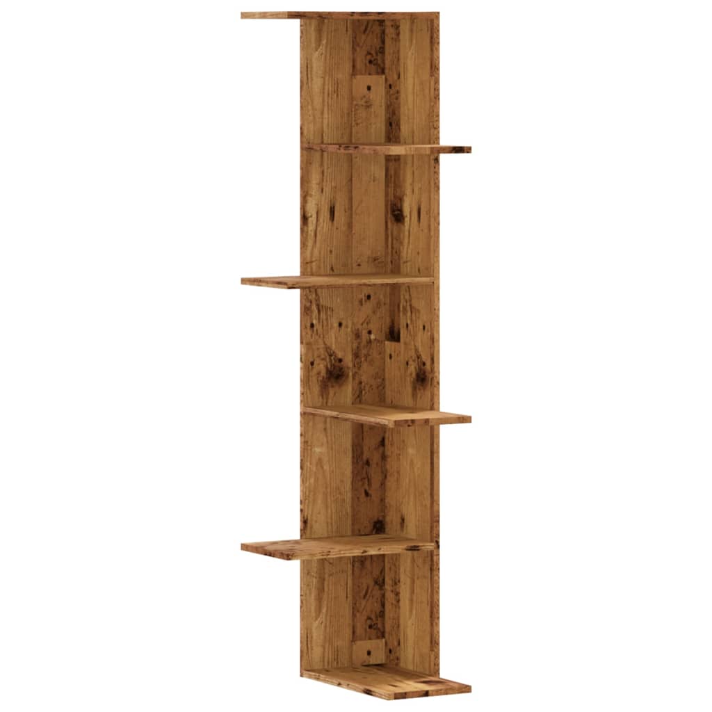 Wall Corner Shelf Old Wood 36.5x36.5x140 cm Engineered Wood