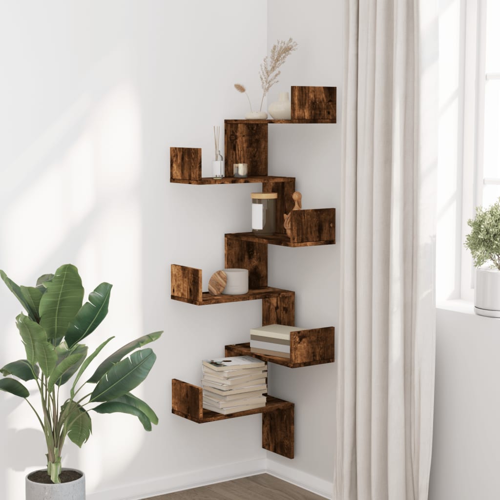 Wall Corner Shelf Smoked Oak 45x45x147 cm Engineered Wood