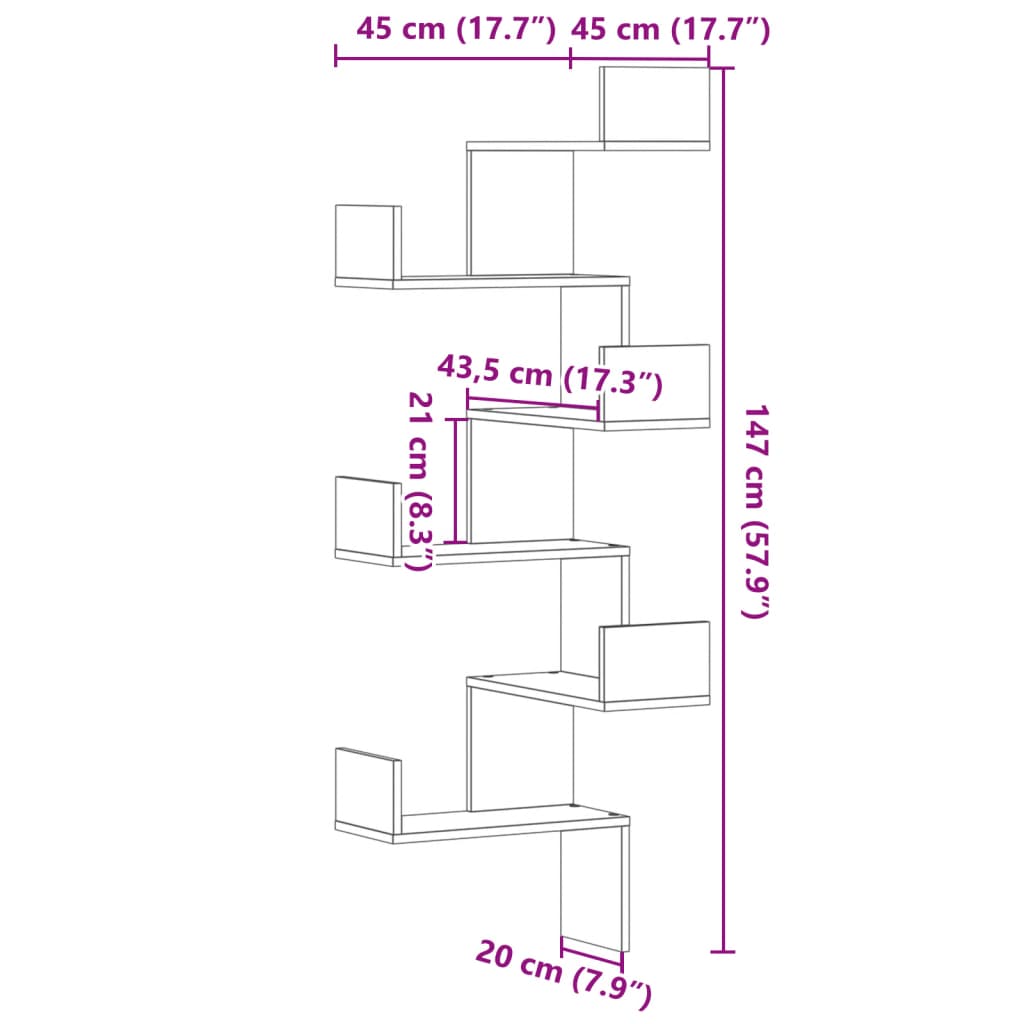 Wall Corner Shelf Smoked Oak 45x45x147 cm Engineered Wood