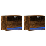 Wall-mounted Bedside Cabinets with LED Lights 2 pcs Smoked Oak