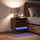 Wall-mounted Bedside Cabinet with LED Lights Brown Oak