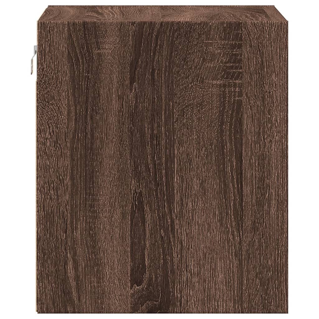 Wall-mounted Bedside Cabinet with LED Lights Brown Oak