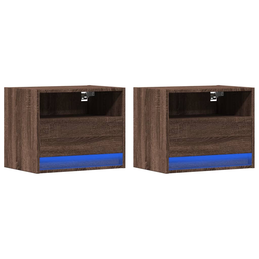 Wall-mounted Bedside Cabinets with LED Lights 2 pcs Brown Oak