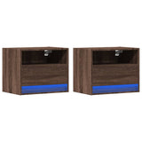 Wall-mounted Bedside Cabinets with LED Lights 2 pcs Brown Oak