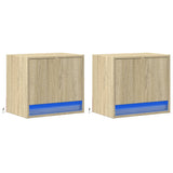 Wall-mounted Bedside Cabinets with LED Lights 2 pcs Sonoma Oak