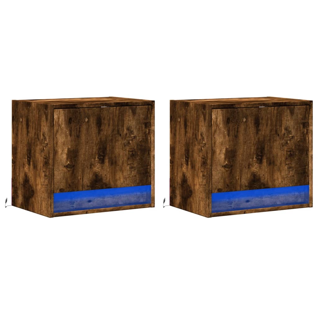 Wall-mounted Bedside Cabinets with LED Lights 2 pcs Smoked Oak