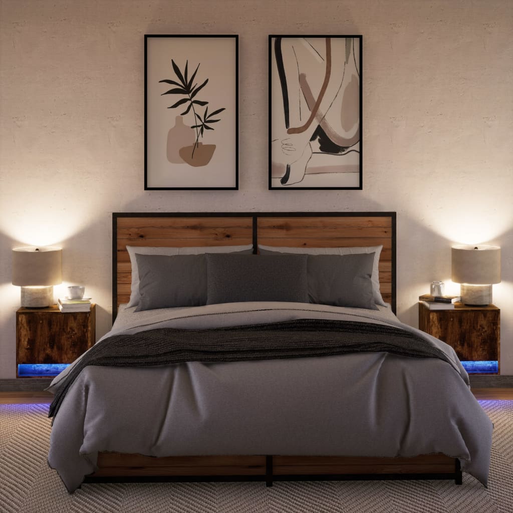 Wall-mounted Bedside Cabinets with LED Lights 2 pcs Smoked Oak