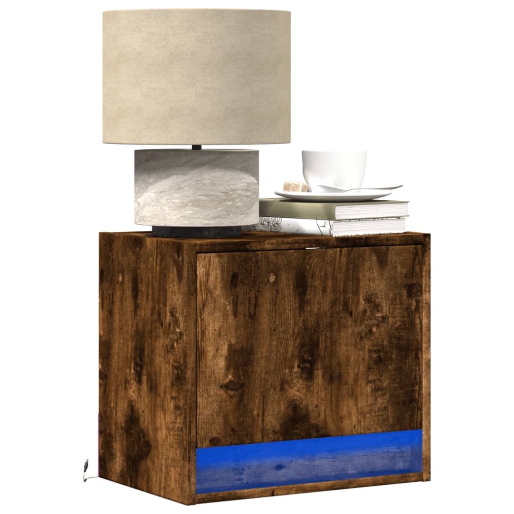 Wall-mounted Bedside Cabinets with LED Lights 2 pcs Smoked Oak