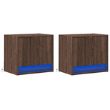 Wall-mounted Bedside Cabinets with LED Lights 2 pcs Brown Oak