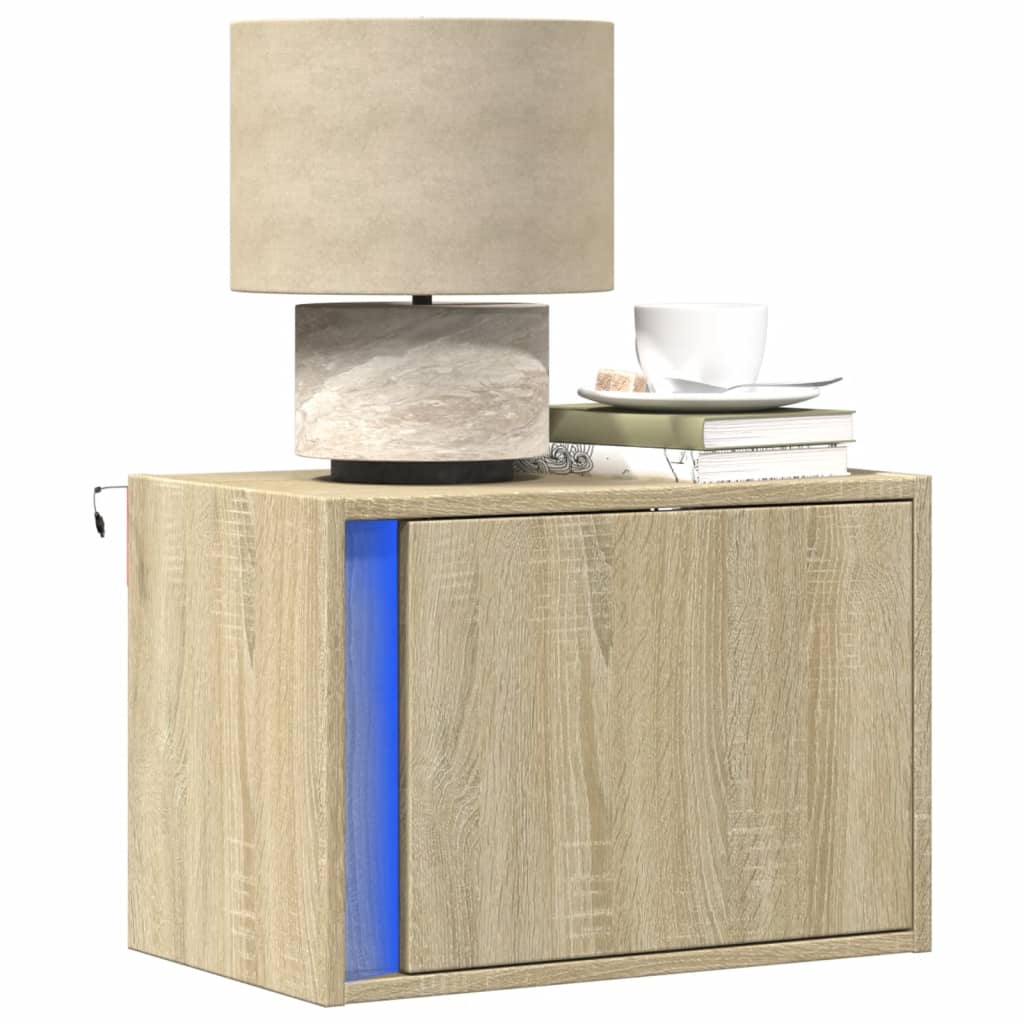 Wall-mounted Bedside Cabinets with LED Lights 2 pcs Sonoma Oak