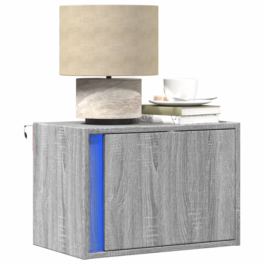 Wall-mounted Bedside Cabinets with LED Lights 2 pcs Grey Sonoma