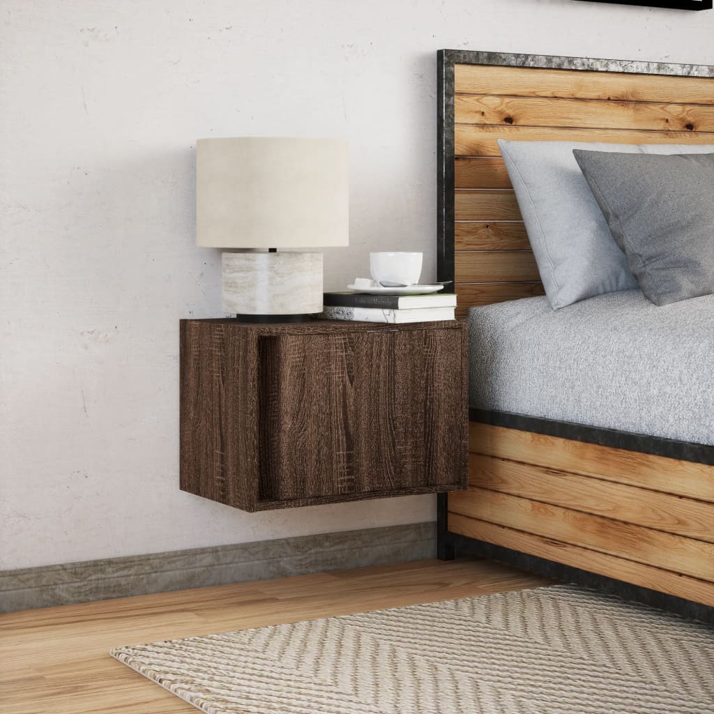 Wall-mounted Bedside Cabinet with LED Lights Brown Oak