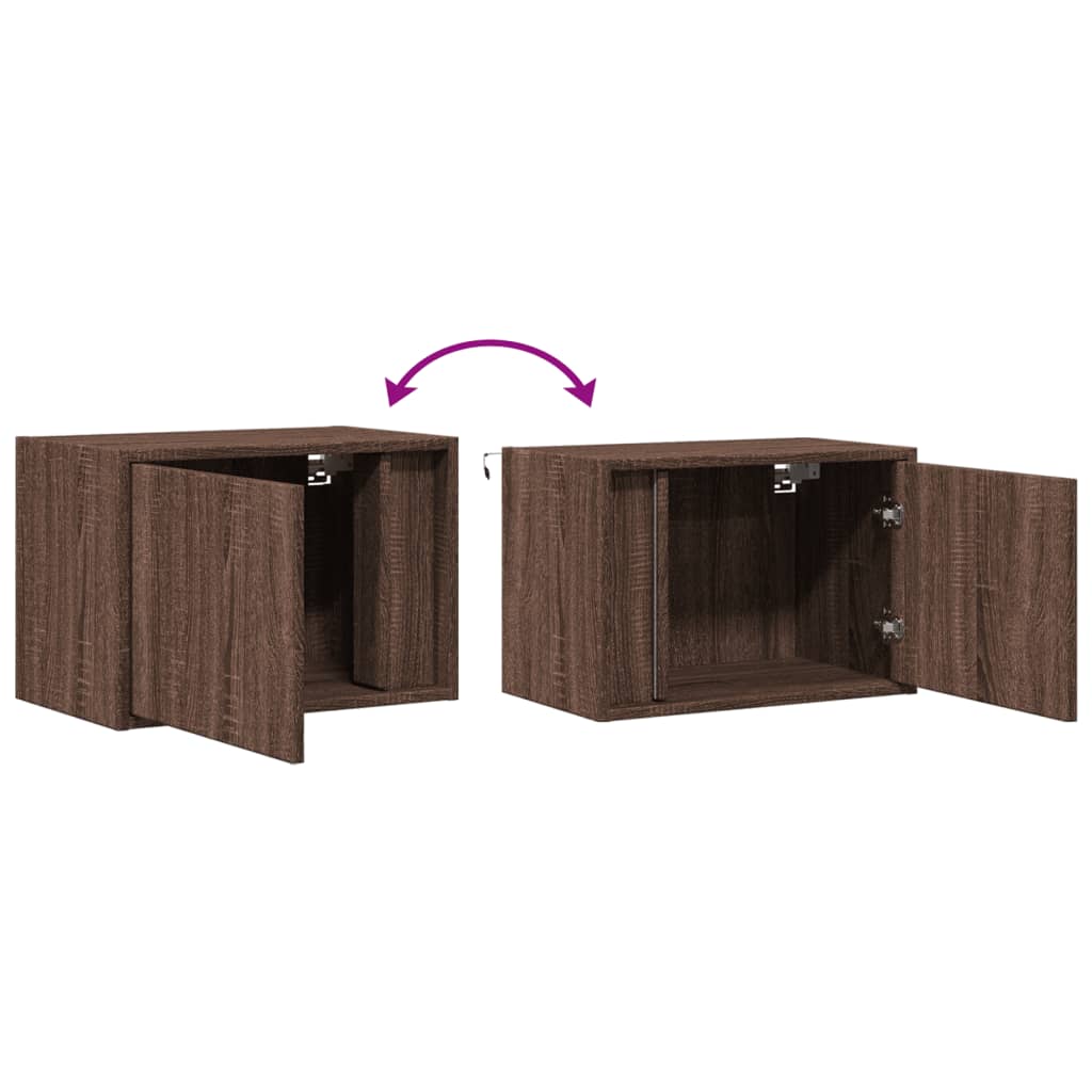 Wall-mounted Bedside Cabinet with LED Lights Brown Oak