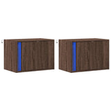 Wall-mounted Bedside Cabinets with LED Lights 2 pcs Brown Oak