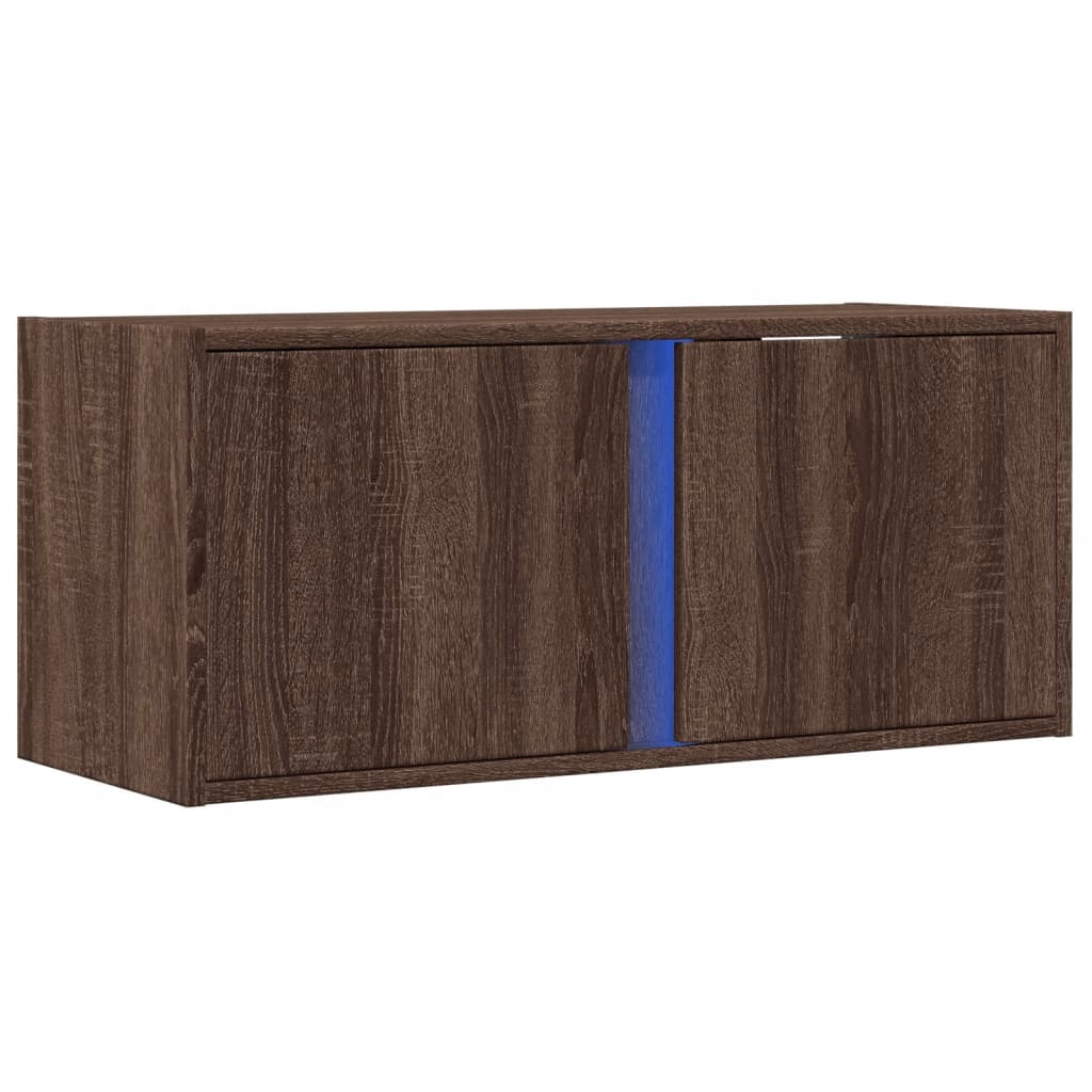 TV Wall Cabinet with LED Lights Brown Oak 80x31x35 cm