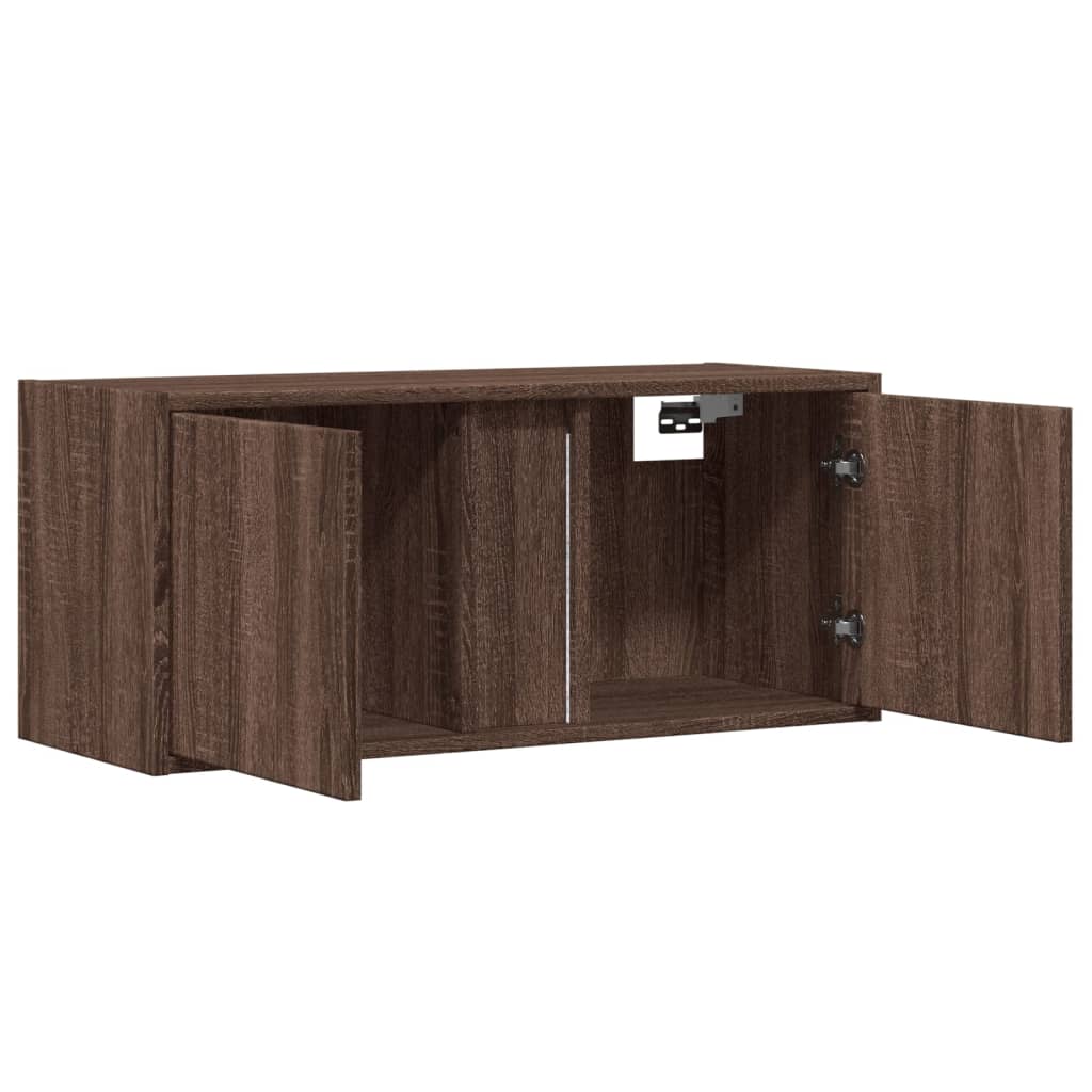 TV Wall Cabinet with LED Lights Brown Oak 80x31x35 cm