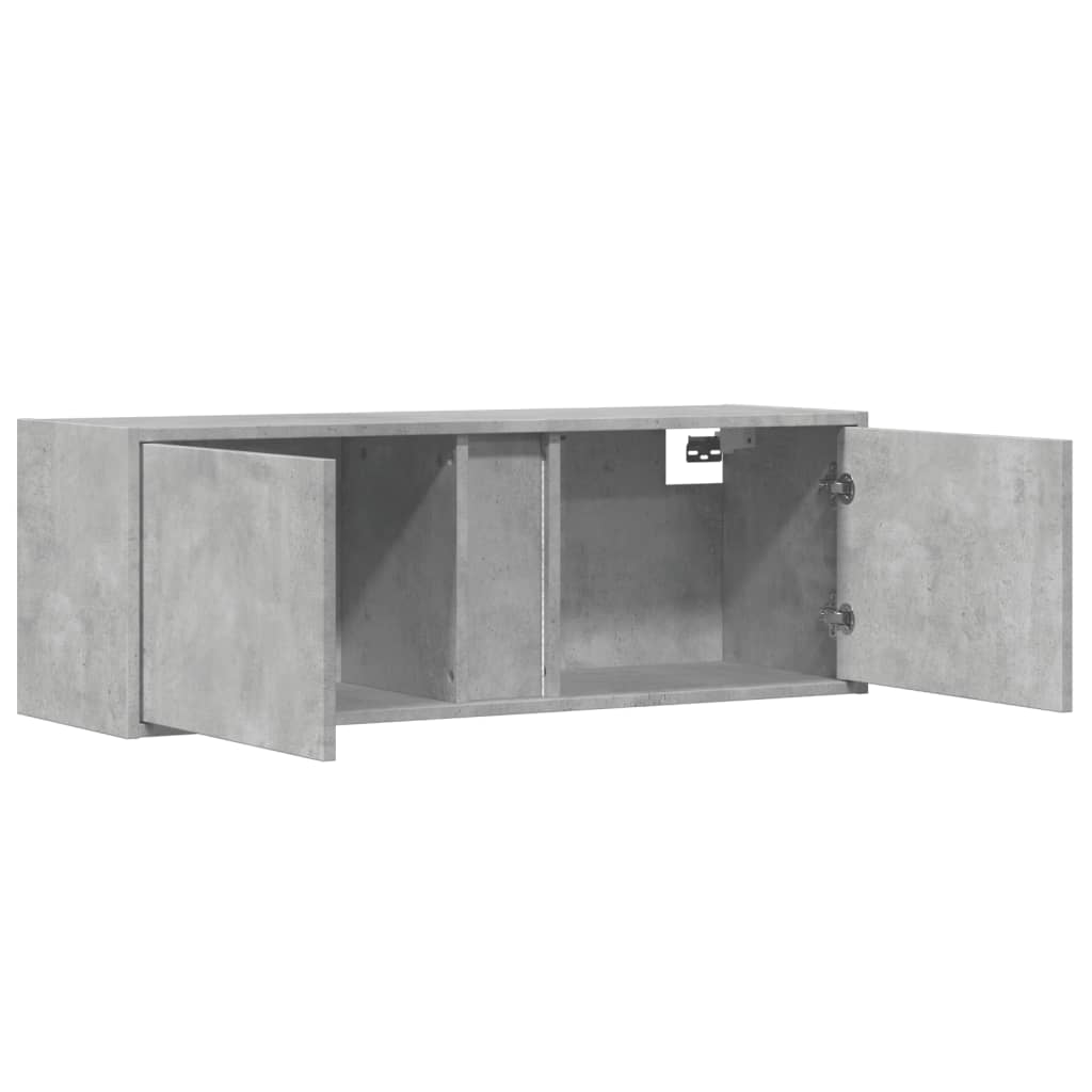 TV Wall Cabinet with LED Lights Concrete Grey 100x31x35 cm