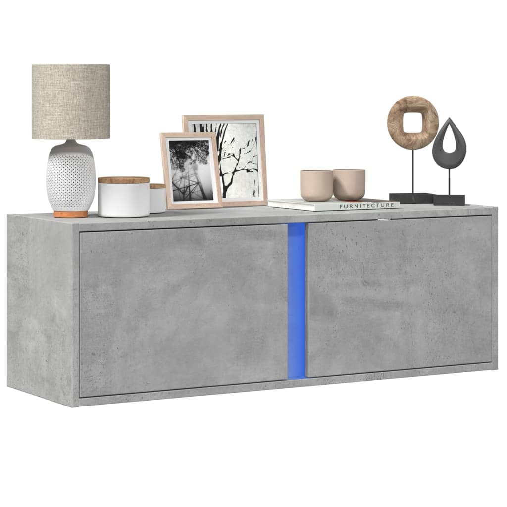 TV Wall Cabinet with LED Lights Concrete Grey 100x31x35 cm