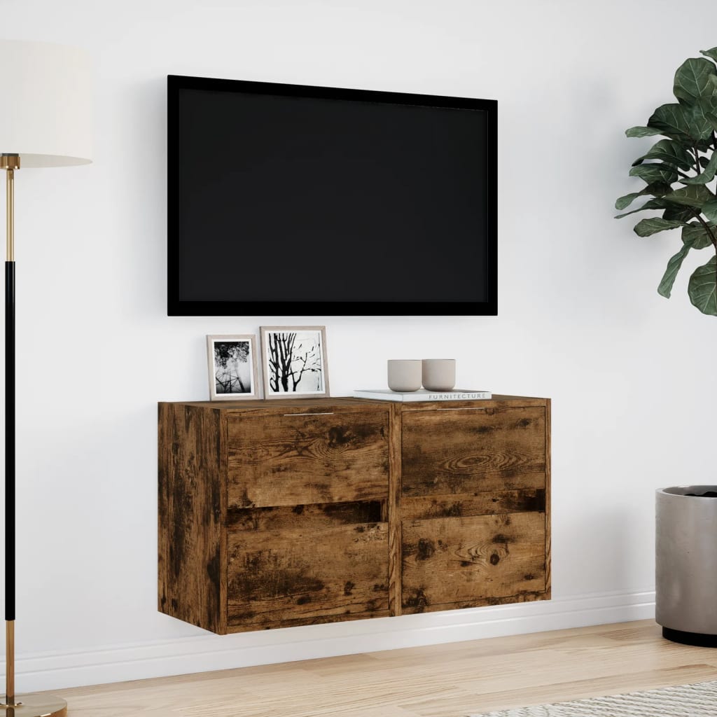 TV Wall Cabinets with LED Lights 2 pcs Smoked Oak 41x31x45 cm