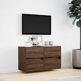 TV Wall Cabinet with LED Lights Brown Oak 80x31x45 cm