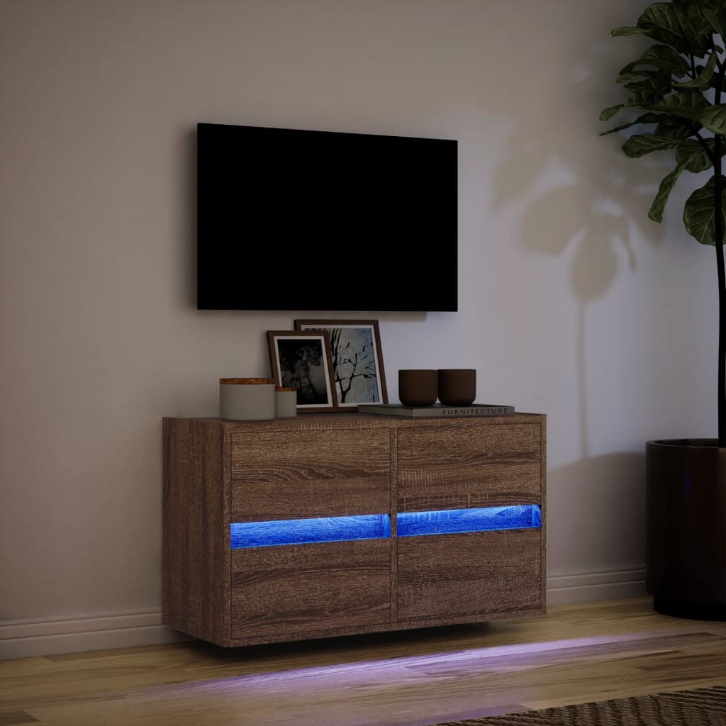 TV Wall Cabinet with LED Lights Brown Oak 80x31x45 cm