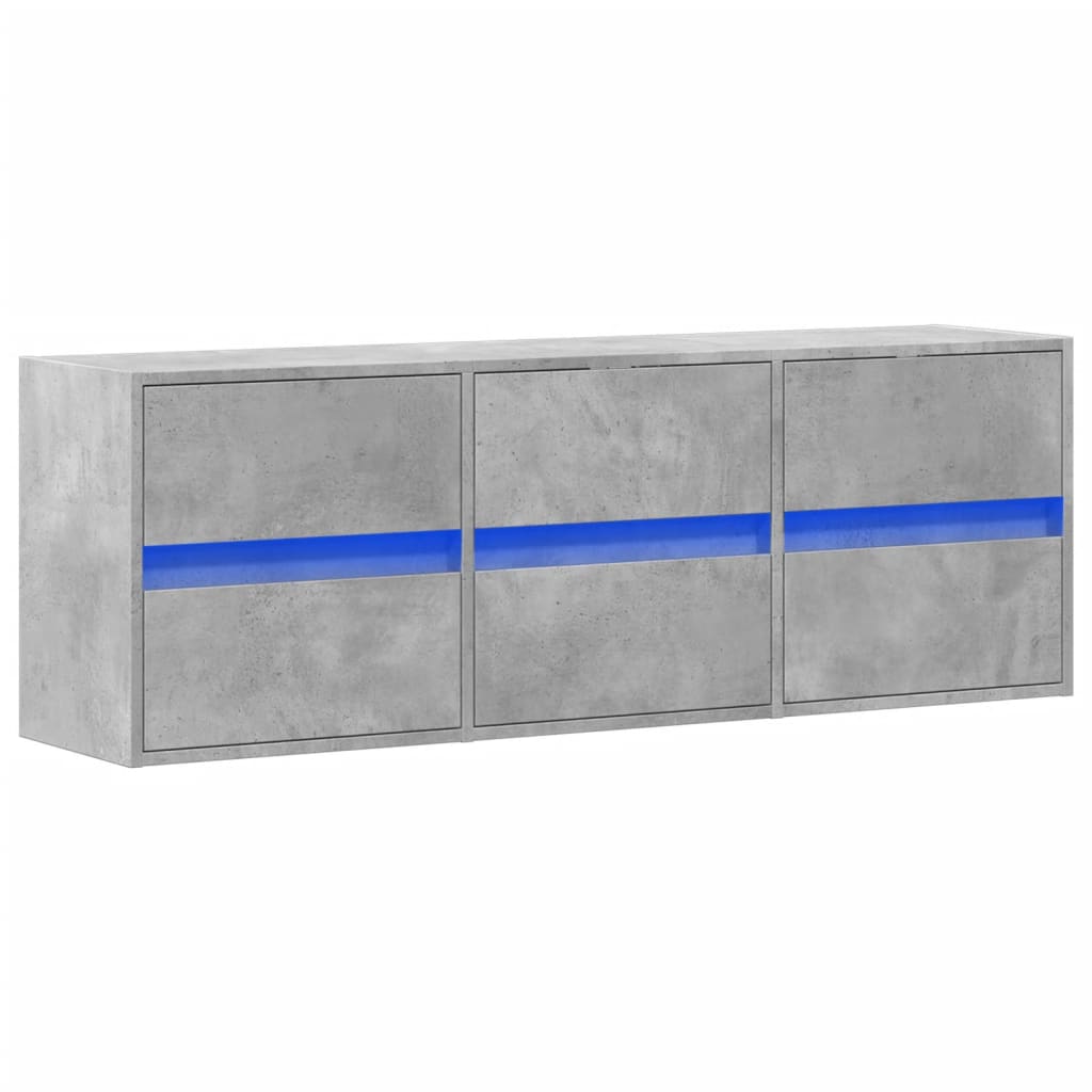 TV Wall Cabinet with LED Lights Concrete Grey 130x31x45 cm