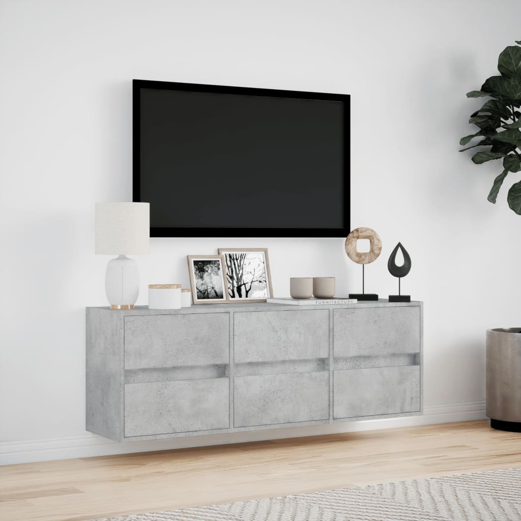 TV Wall Cabinet with LED Lights Concrete Grey 130x31x45 cm