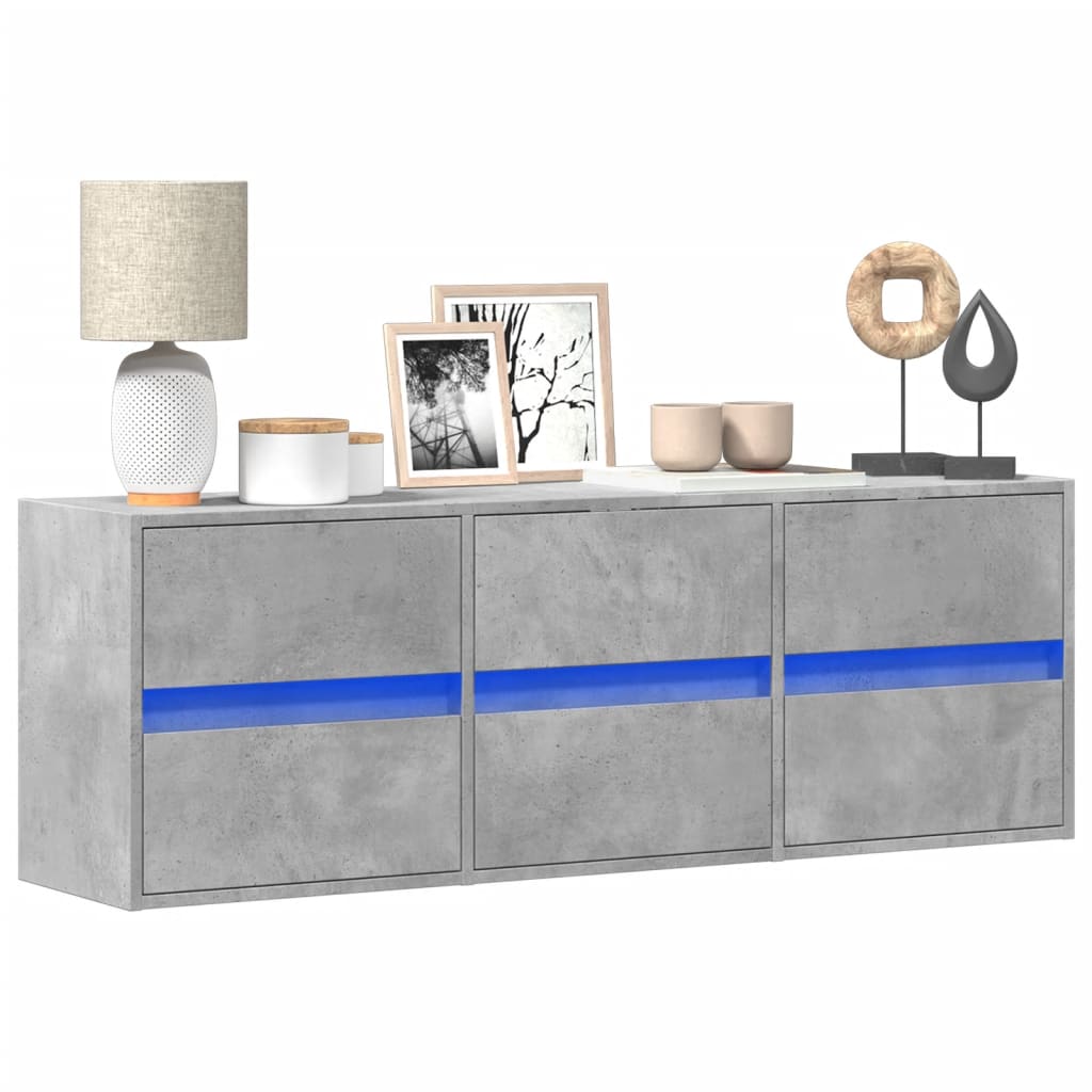 TV Wall Cabinet with LED Lights Concrete Grey 130x31x45 cm