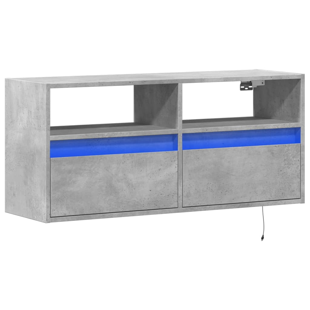 TV Wall Cabinet with LED Lights Concrete Grey 100x31x45 cm