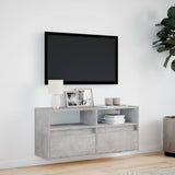 TV Wall Cabinet with LED Lights Concrete Grey 100x31x45 cm