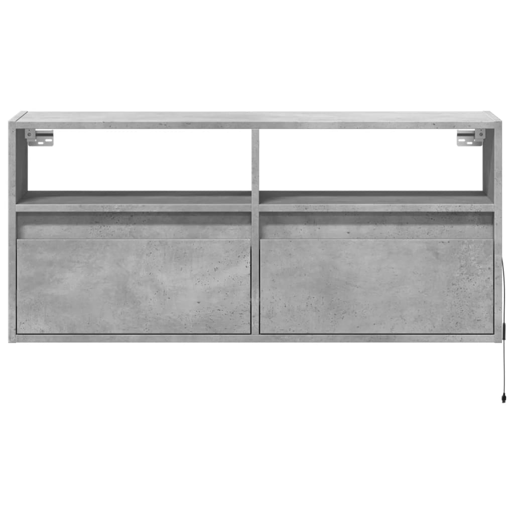 TV Wall Cabinet with LED Lights Concrete Grey 100x31x45 cm