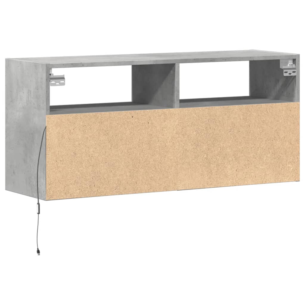 TV Wall Cabinet with LED Lights Concrete Grey 100x31x45 cm