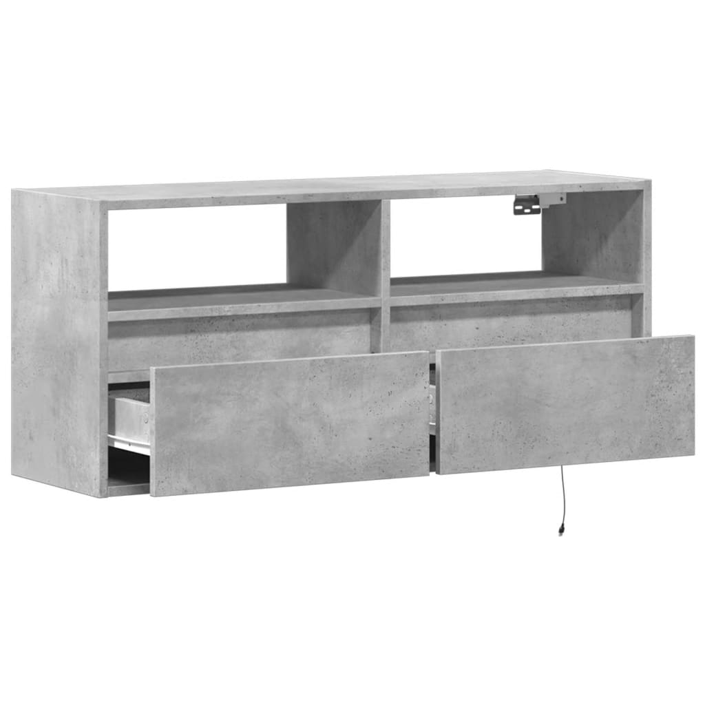 TV Wall Cabinet with LED Lights Concrete Grey 100x31x45 cm