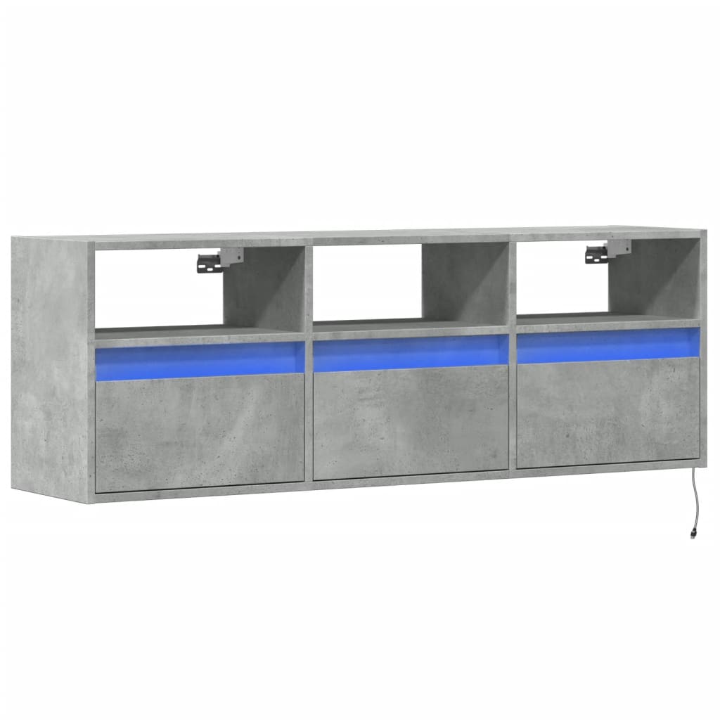 TV Wall Cabinet with LED Lights Concrete Grey 130x31x45 cm