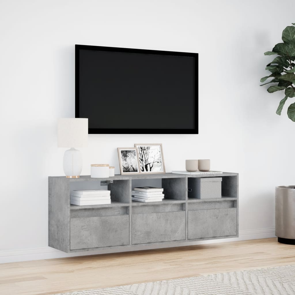 TV Wall Cabinet with LED Lights Concrete Grey 130x31x45 cm