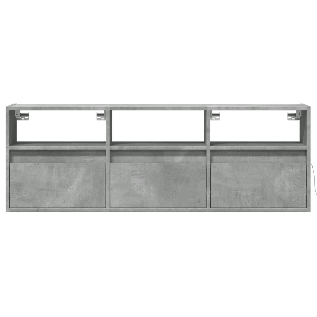 TV Wall Cabinet with LED Lights Concrete Grey 130x31x45 cm