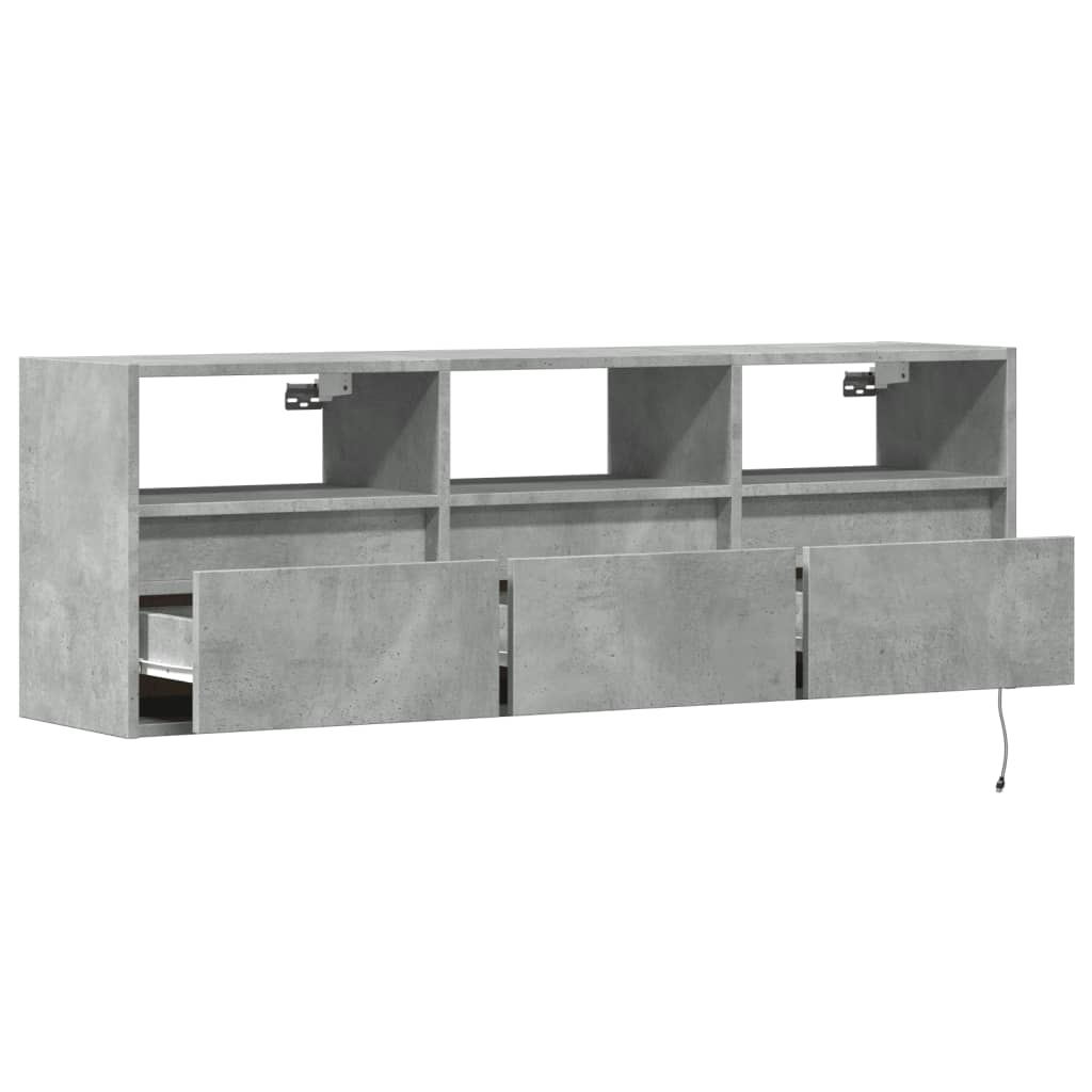 TV Wall Cabinet with LED Lights Concrete Grey 130x31x45 cm