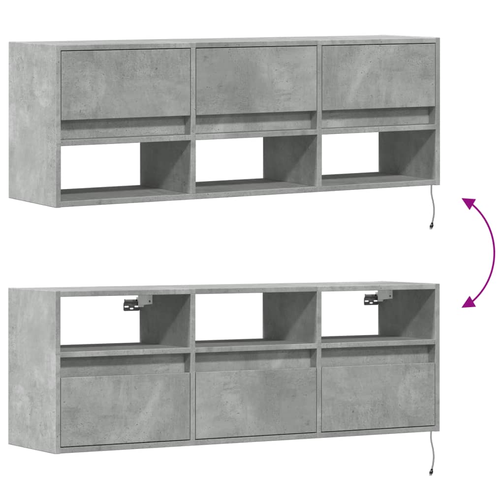 TV Wall Cabinet with LED Lights Concrete Grey 130x31x45 cm