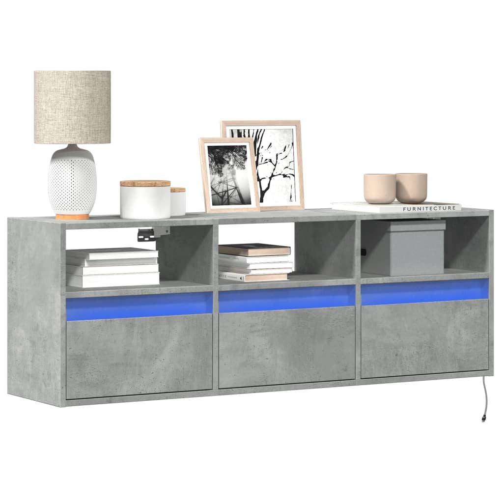 TV Wall Cabinet with LED Lights Concrete Grey 130x31x45 cm