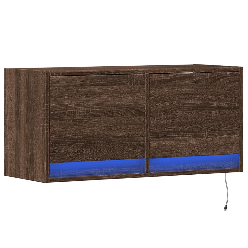 TV Wall Cabinet with LED Lights Brown Oak 80x31x35 cm