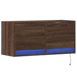 TV Wall Cabinet with LED Lights Brown Oak 80x31x35 cm