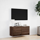 TV Wall Cabinet with LED Lights Brown Oak 80x31x35 cm