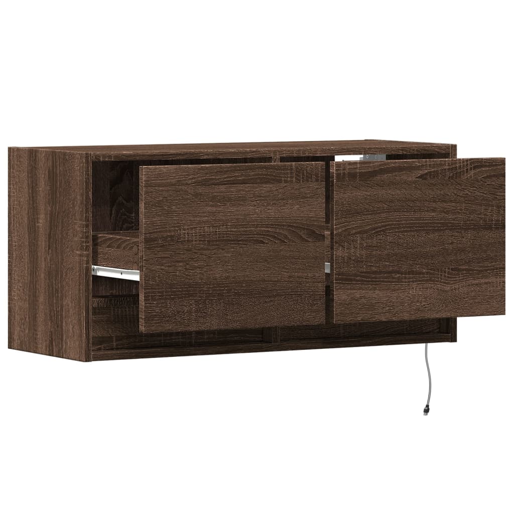 TV Wall Cabinet with LED Lights Brown Oak 80x31x35 cm