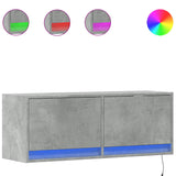 TV Wall Cabinet with LED Lights Concrete Grey 100x31x35 cm