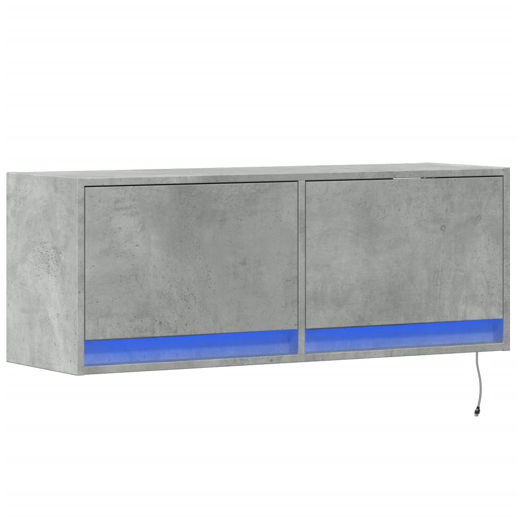 TV Wall Cabinet with LED Lights Concrete Grey 100x31x35 cm