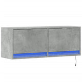 TV Wall Cabinet with LED Lights Concrete Grey 100x31x35 cm