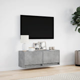 TV Wall Cabinet with LED Lights Concrete Grey 100x31x35 cm