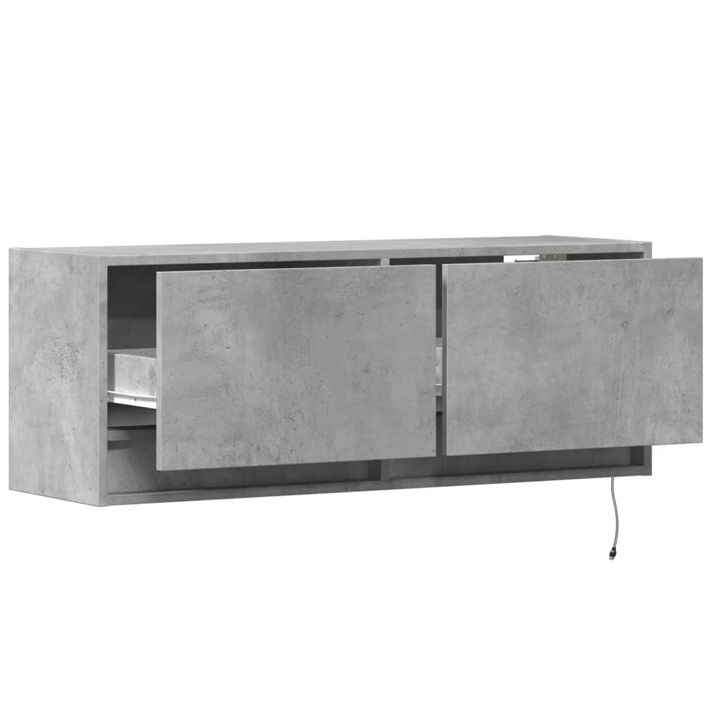 TV Wall Cabinet with LED Lights Concrete Grey 100x31x35 cm