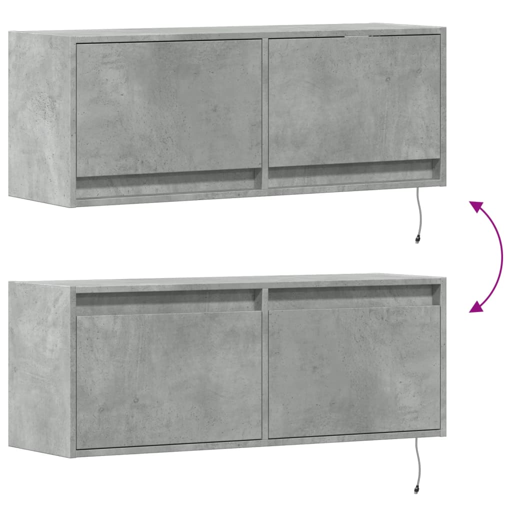 TV Wall Cabinet with LED Lights Concrete Grey 100x31x35 cm