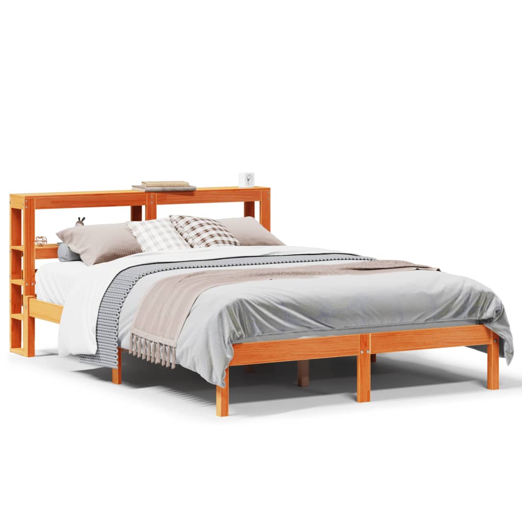 Bed Frame with Headboard without Mattress Wax Brown 140x190 cm